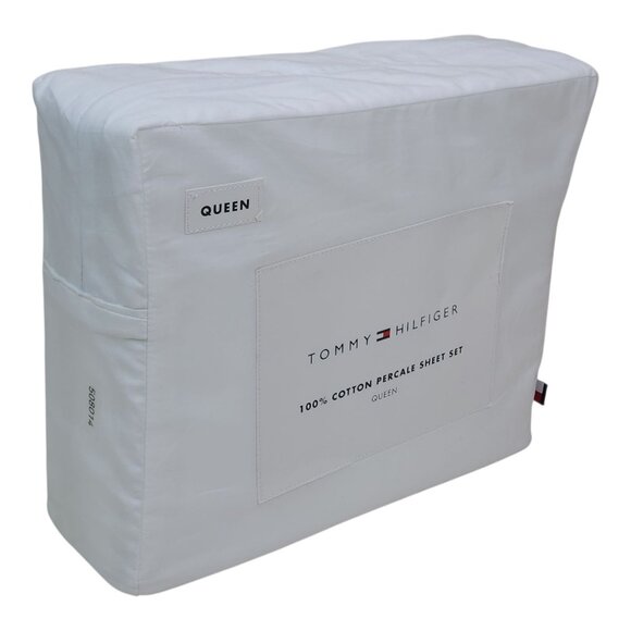 Tommy Hilfiger Queen 100% Cotton Percale Sheet Set White - Picture 1 of 8